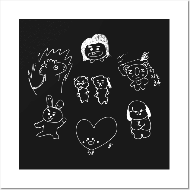 BTS BT21 DRAWING - WHITE Wall Art by YoshFridays